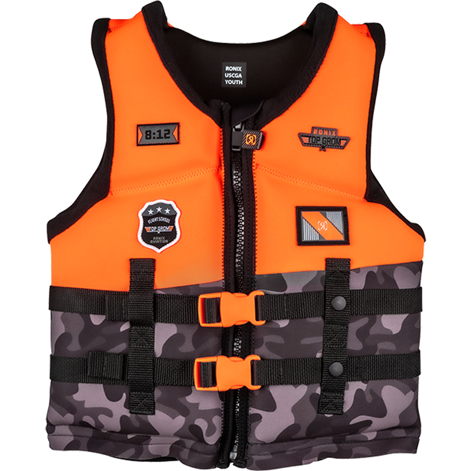 Ronix Boys Top Grom Youth Cga Wake Vest - Orange/noir Camo