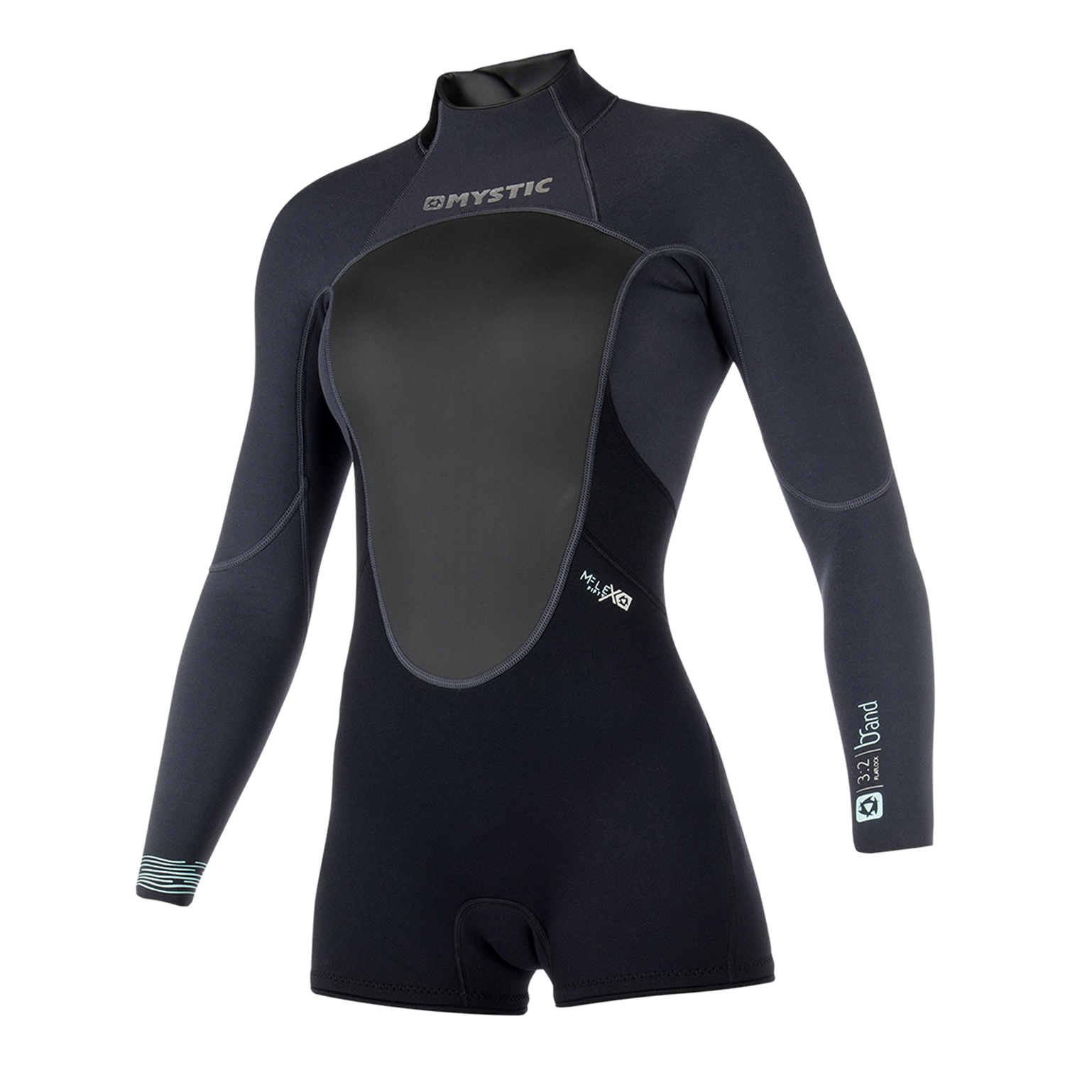 Combinaison Courte À Manches Longues Mystic Womens Brand 3 / 2Mm À Glissière Au Dos, - Noir