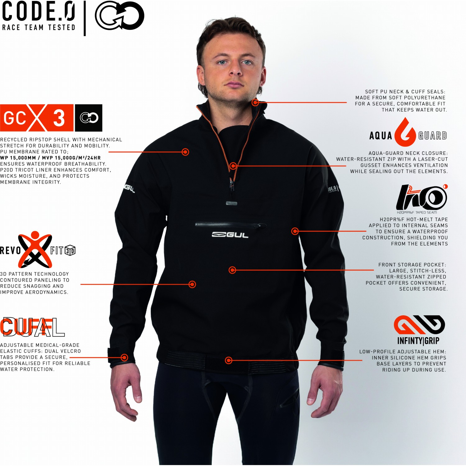 Gul Code Zero Spray Top 2026 - Noir/Orange St0028