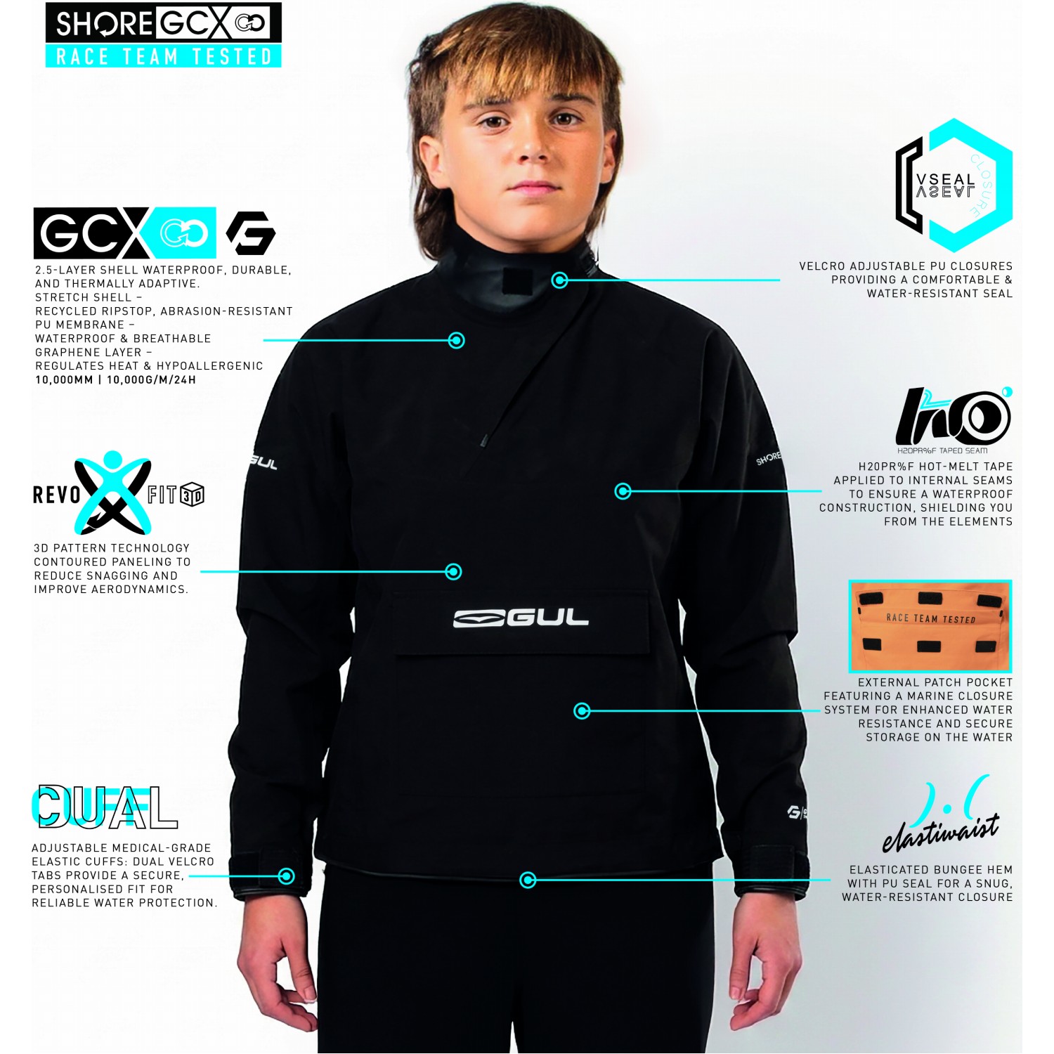 Gul Junior Shore Recore Graphene Taped Spray Top 2026 - Noir St0030