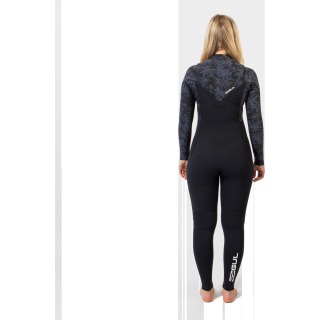 Combinaison De Plongée Gul Flexor Yulex 4/3 Mm Bs À Fermeture Éclair Sur La Poitrine Pour Femme - Noir / Palmier Dispersé Fx1226