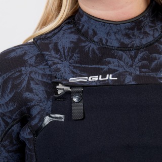 Combinaison De Plongée Gul Flexor Yulex 5/4 Mm Bs À Fermeture Éclair Sur La Poitrine Pour Femme - Noir / Scatter Palm Fx1227