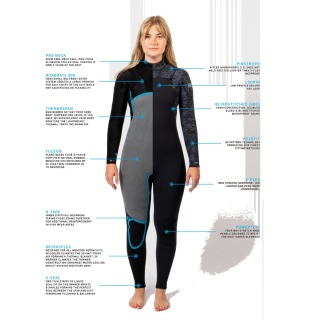 Combinaison De Plongée Gul Flexor Yulex 4/3 Mm Bs À Fermeture Éclair Sur La Poitrine Pour Femme - Noir / Palmier Dispersé Fx1226
